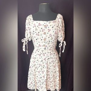 Bluebell floral dress with ties on sleeves